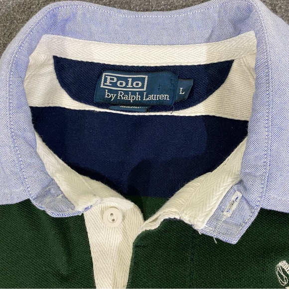 Vintage Polo Ralph Lauren Embroidered Striped Rugby Polo Shirt Size Large - Picture 3 of 7